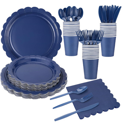 藏青色派对用品一次性纸盘纸杯Party Supplies Blue Paper Plates