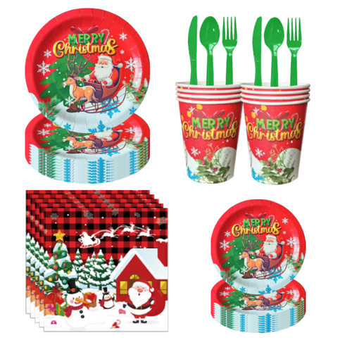 Christmas Party Supplies Red Tableware Set圣诞节新年派对用品