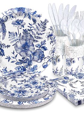 青花瓷花朵派对装扮用品 Blue and White Flower Party Supplies