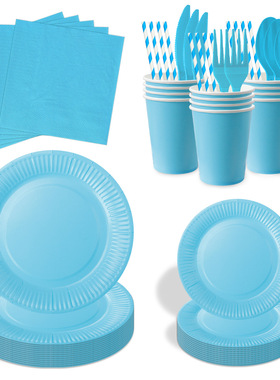 蓝色派对装扮用品纸盘纸杯Birthday Party Supplies Paper Plates