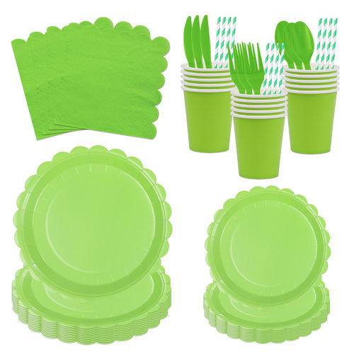 绿色花边纸盘纸巾派对一次性餐具 Green Scalloped Paper Plates