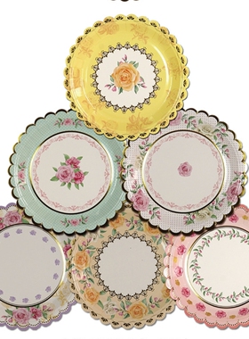 100PCs Floral Paper Plates Party 花朵一次性纸盘派对装饰餐具