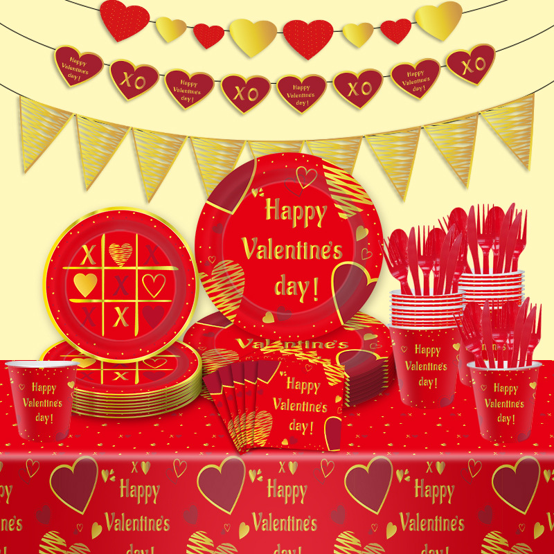 Valentine's Day Party Supplies 情人节派对用品一次性纸盘桌布