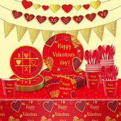Day Party Valentine Supplies 情人节派对用品一次性纸盘桌布