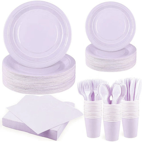 纯色香芋紫派对用品纸盘桌布 Solid Color Purple Party Supplies