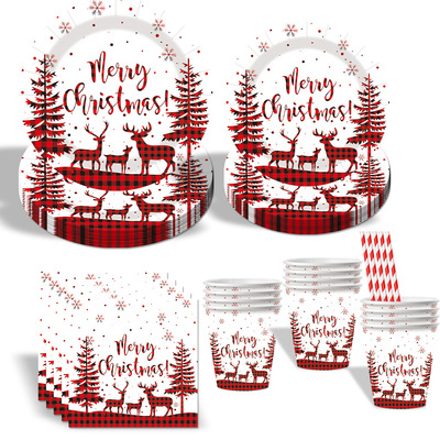 Christmas Party Supplies Buffalo Plaid Plates 圣诞节派对用品