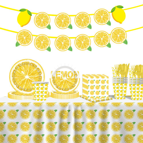 Yellow Lemon Birthday Party Supplies 柠檬生日派对一次性纸盘