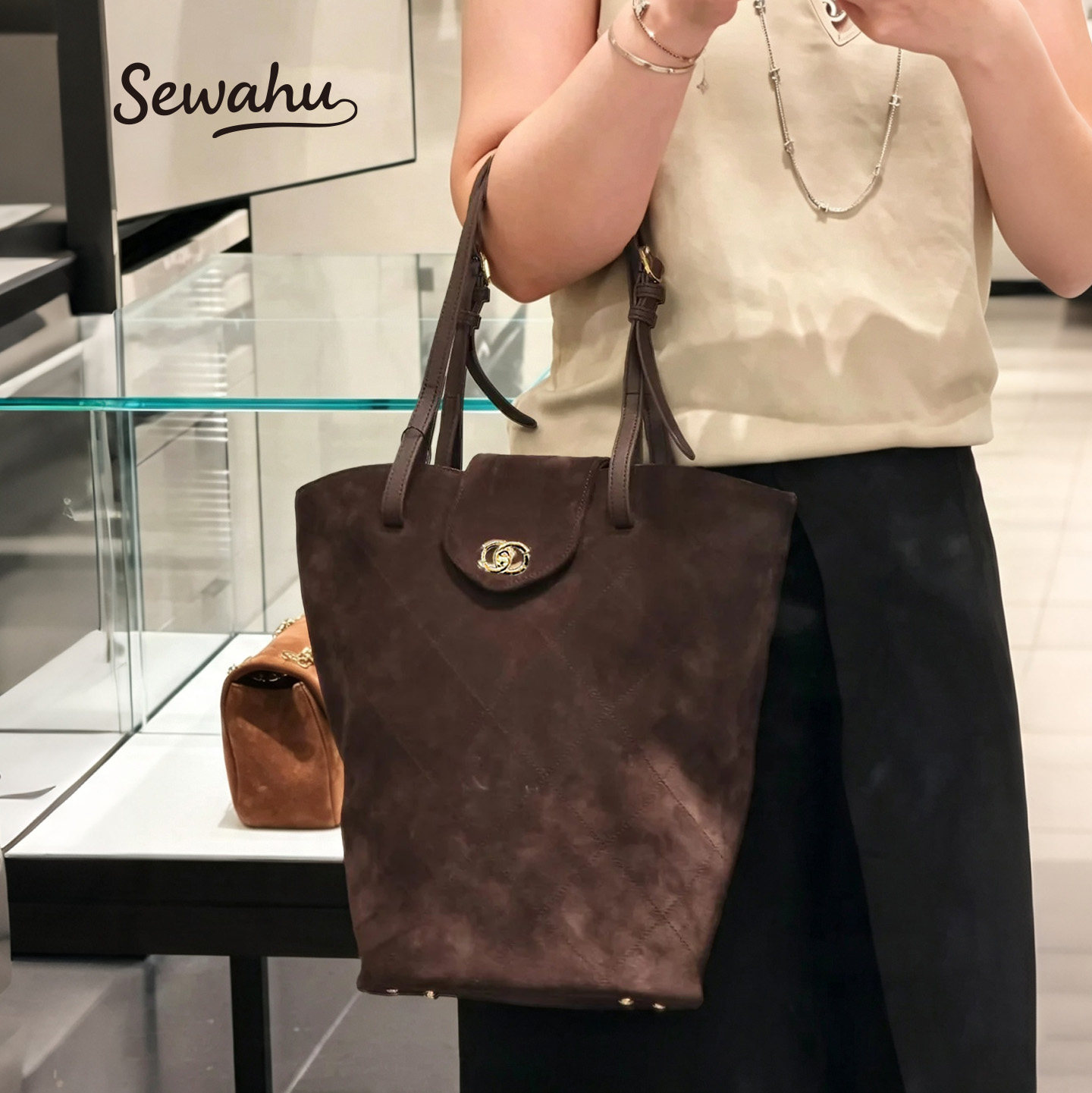 SEWAHU小香风金属双扣托特包