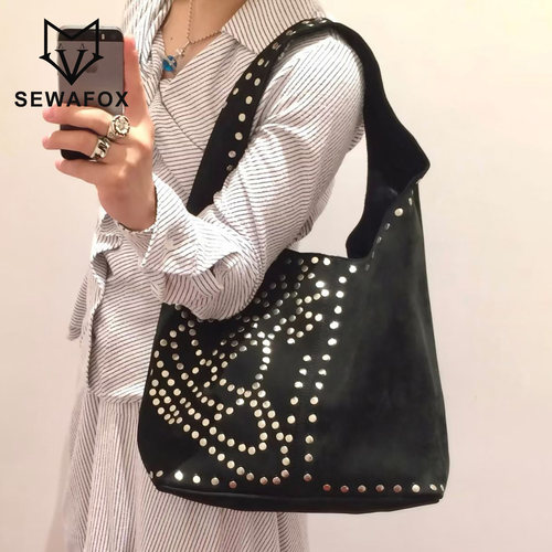 SEWAFOX美式复古铆钉水桶包