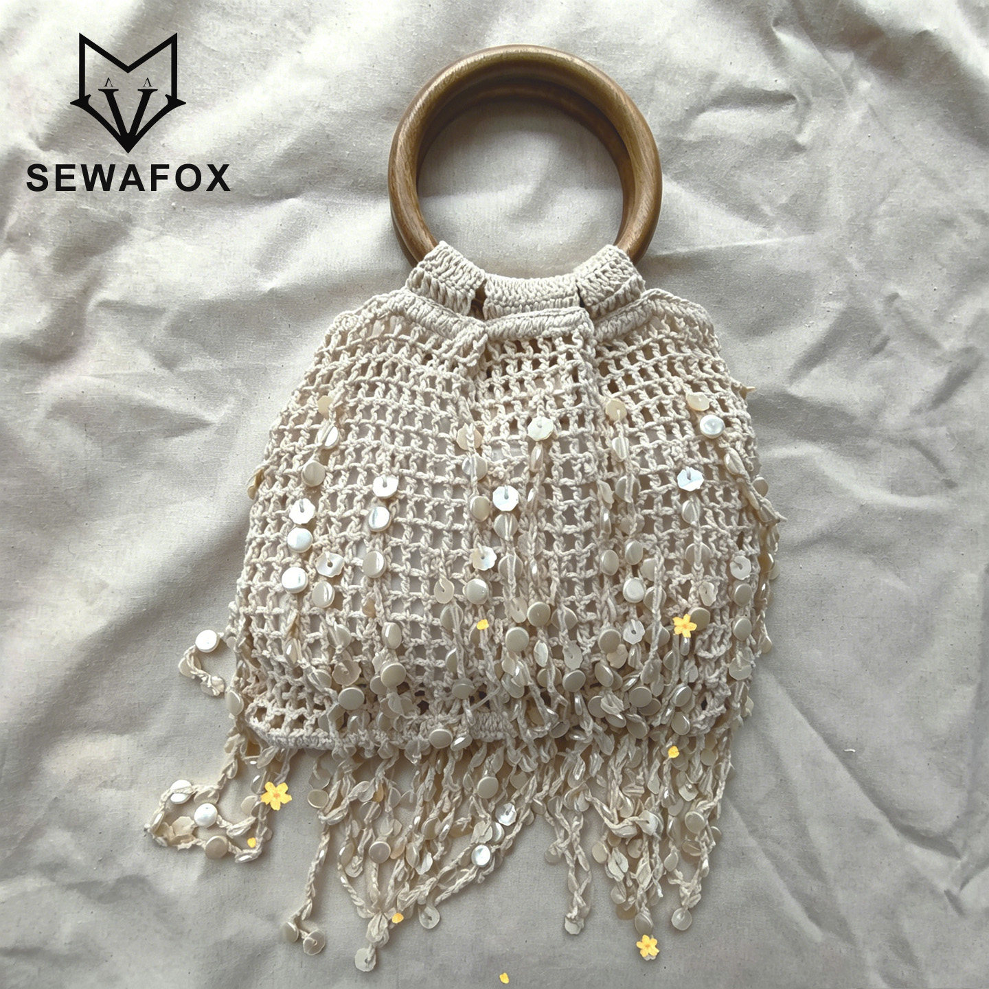 SEWAHU法式复古木质圆环手提包