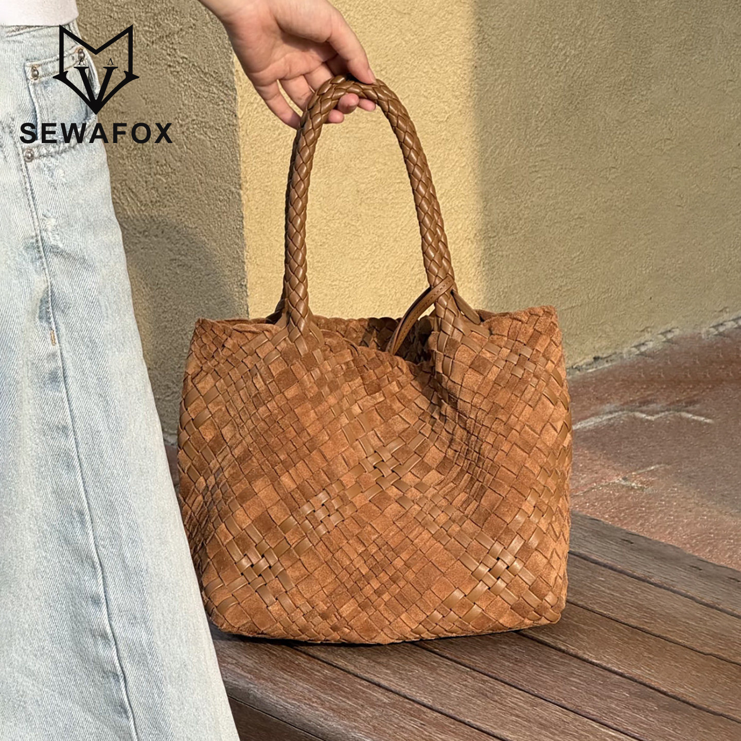 SEWAFOX纯手工编织托特包女