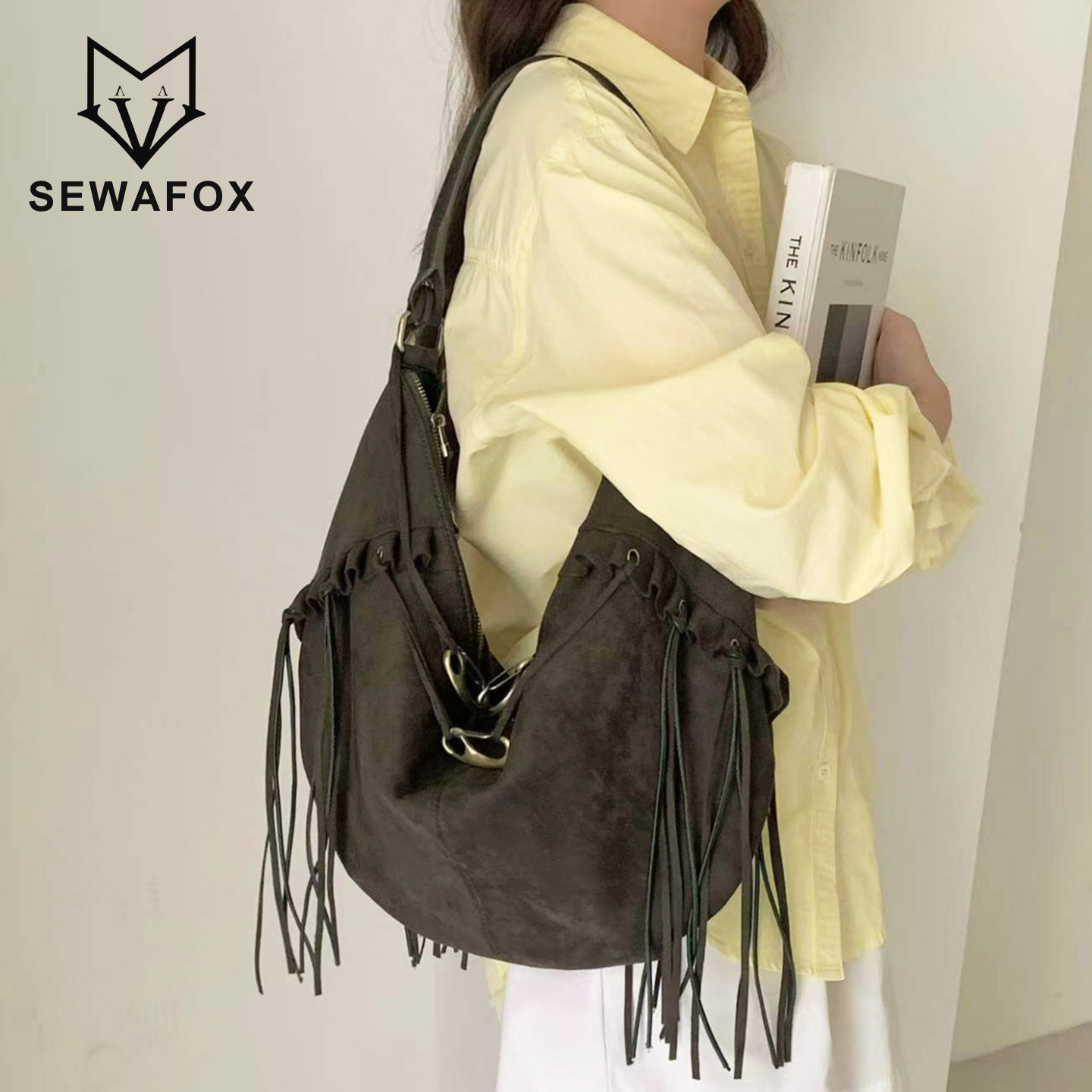Sewahu复古做旧流苏托特包