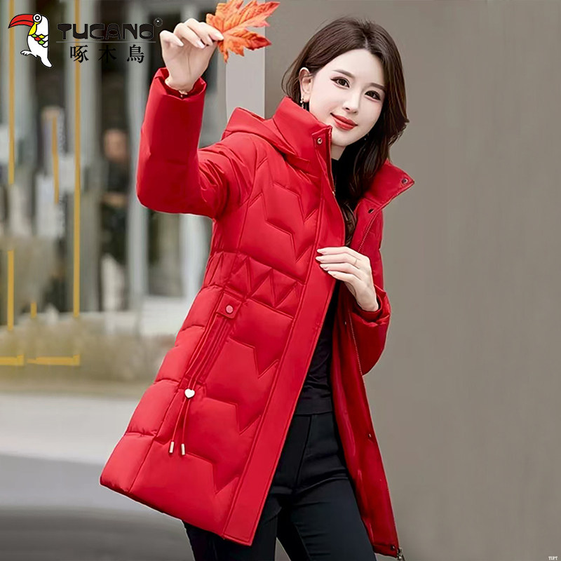 啄木鸟中长款棉衣女款爆款2025新款百搭棉服妈妈洋气冬装保暖棉袄