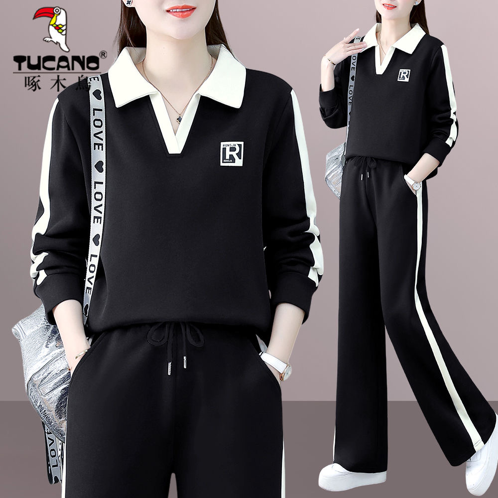 啄木鸟新款休闲运动服卫衣套装一整套女士洋气减龄时尚女装两件套