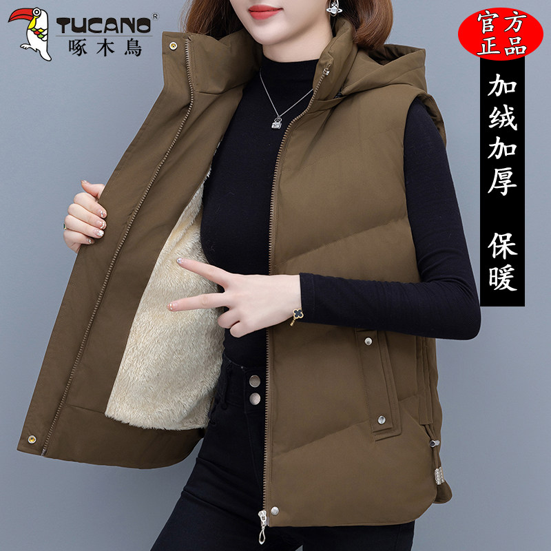 啄木鸟棉马甲女士秋冬季2025新款妈妈背心百搭加绒加厚保暖外套女
