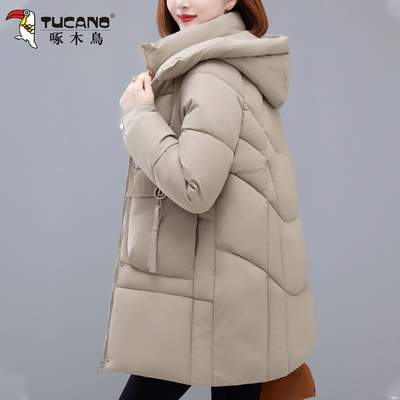 啄木鸟中长款棉衣女款2025冬季新款妈妈加厚保暖棉服女士洋气棉袄