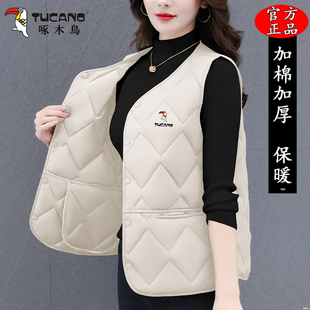 啄木鸟高档保暖棉马甲女2025秋冬新款中年妈妈百搭内背心外穿坎肩