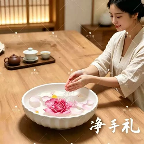 泰式美容院净手盆spa水疗馆瑜珈净手礼陶瓷盆观景盆荷花香薰看盆