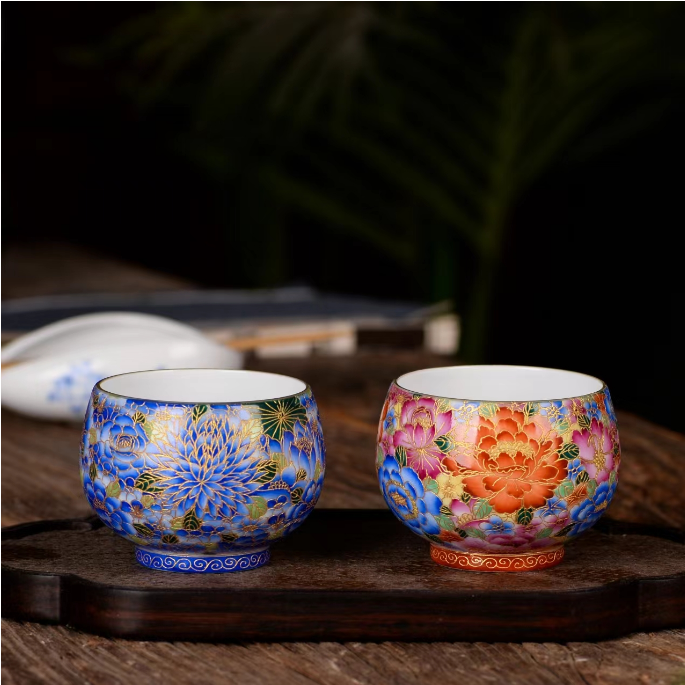 景德镇纯手工拉胎手绘掐丝珐琅銮金主人杯送礼茶具高档功夫茶杯