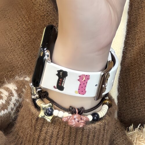 韩风可爱插画小猫小狗皮质表带适用于苹果手表applewatch11/10SE3