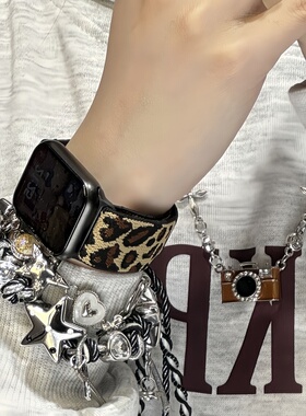 美拉德秋冬豹纹尼龙表带适用于苹果手表applewatchS11iwatch109SE