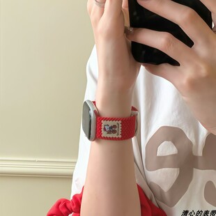单车kt尼龙多巴胺表带适用Apple苹果iwatch11UItra39代654se3手表