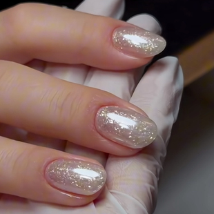 媛满【海莉雪】雪绒高透镀晶粉新年纯手工穿戴美甲长短款款高级感