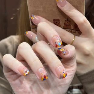 春夏新款 媛满 美甲 魂儿画儿 多色菱形格纯手工穿戴式