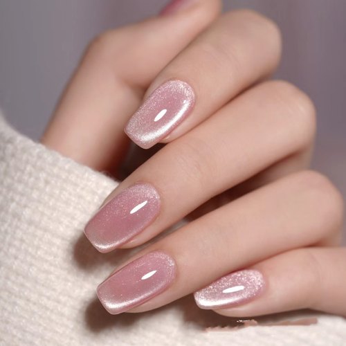 媛满【荔枝】裸色显白猫眼纯手工穿戴美甲长短款 百搭新款