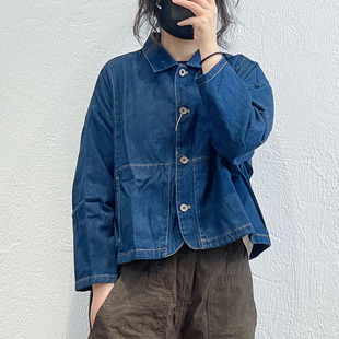 MB春秋新款牛仔外套日系百搭宽松盐系森系翻领开扣短上衣女