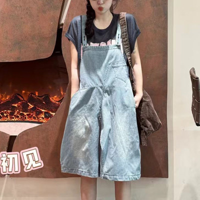 木易初见夏季文艺复古宽松显瘦背带短裤女式休闲减龄阔腿连体裤