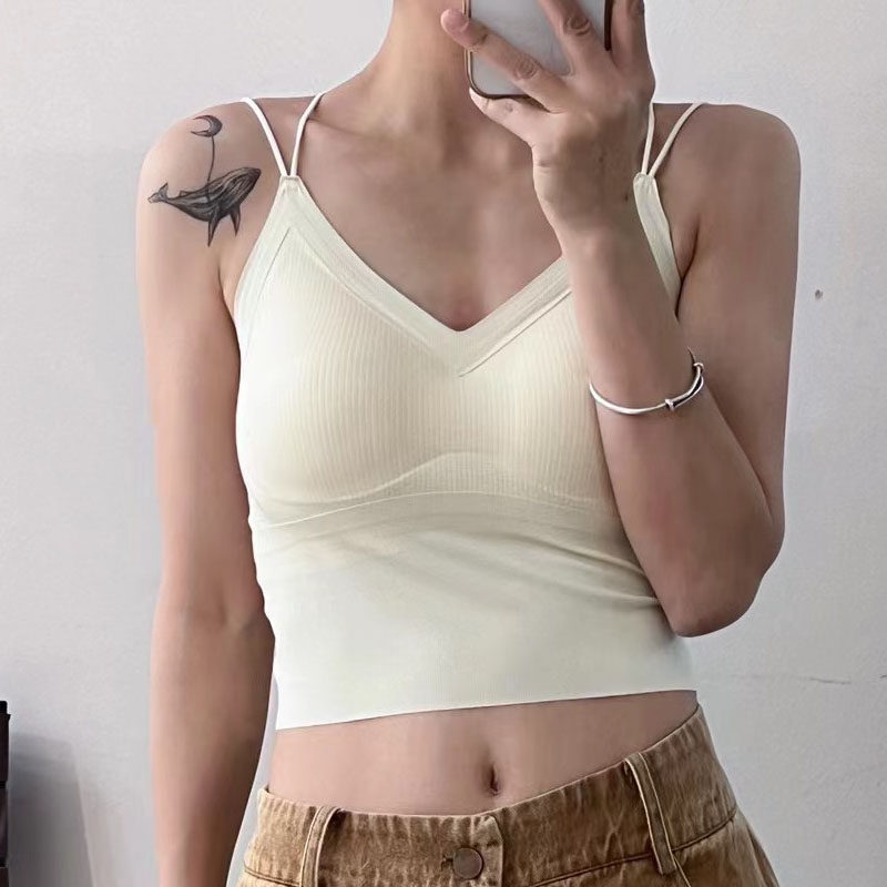 辣妹吊带背心女2024新款双肩带短款内搭打底带胸垫上衣美背
