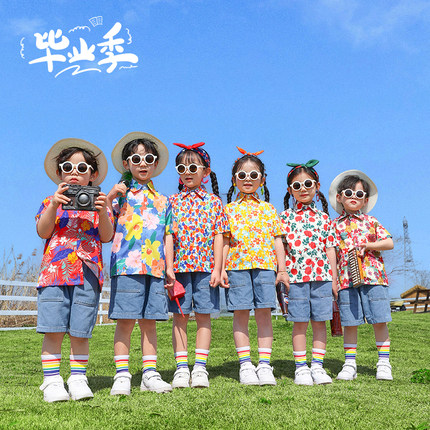 新款六一儿童演出服男女童8090年代复古港风衬衫毕业照舞蹈表演服