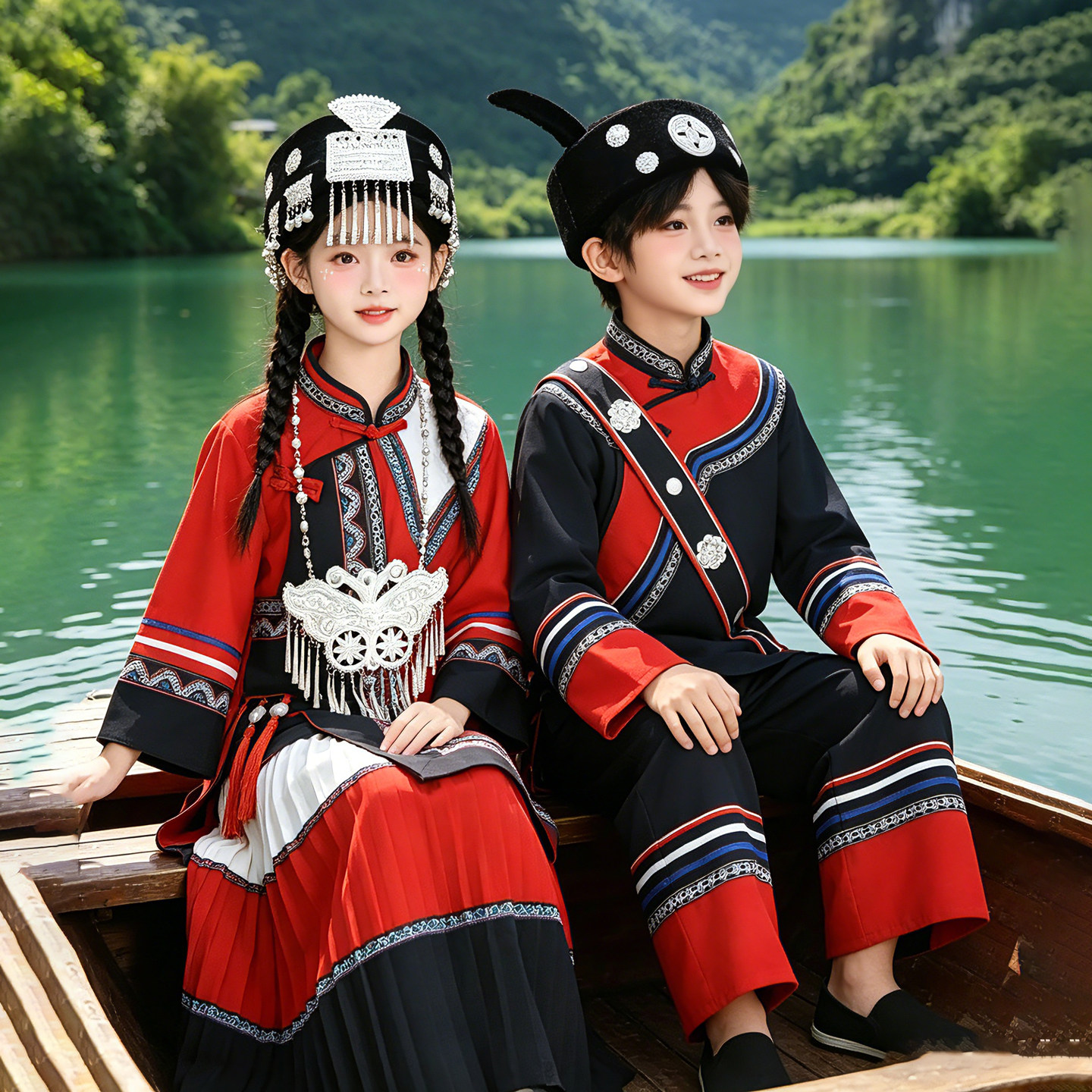 新款彝族服装儿童56个民族服饰六一苗疆凉山火把节男女舞蹈演出服