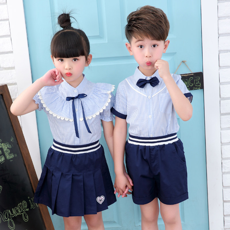 班服团购夏季学院风男女童短袖衬衫套装初中小学生校服幼儿园园服