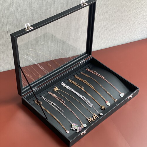 带盖项链盒透明玻璃珠宝收纳盒