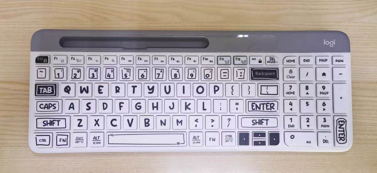 手绘款漫画风键盘贴纸可爱卡通贴纸Logitech罗技k580贴纸MK470贴