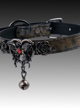 Aura Collar轻奢真皮choker项圈牵引绳Puppy朋克暗黑爱心铃铛项圈