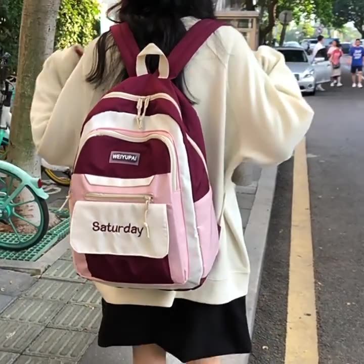 学生书包女撞色颜值电脑背包大容量初高中大学生包包开学季