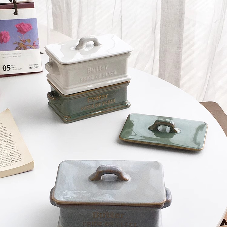 Annie Garden  外贸订单  欧式复古陶瓷黄油奶油盒食物饰品储物盒