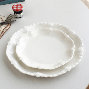 法式 外贸订单 ins简约浮雕花边陶瓷牛排西餐盘菜盘 Garden Annie