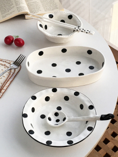 ins韩式 大厂订单 创意手捏不规则黑白波点陶瓷盘子 Garden Annie