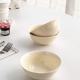 简约陶瓷碗奶黄色一人食家用米饭碗汤碗 大厂订单 Annie Garden