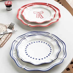 法式 外贸出口 手绘花边陶瓷西餐盘意面甜品牛排菜盘 Garden Annie