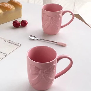 浮雕蝴蝶结陶瓷甜美休闲风粉色水杯马克杯 外贸原单 Annie Garden