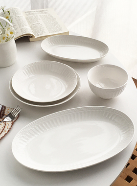 Annie Garden  浮雕法式盘子蒸鱼盘菜盘家用碟子陶瓷盘新款轻奢盘