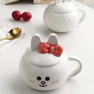 可爱卡通陶瓷莎莉可妮兔大头带盖马克杯 外贸订单 Annie Garden