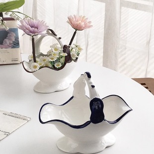 创意陶瓷餐具荷叶边造型收纳装 外贸原单 饰花篮摆件 Garden Annie