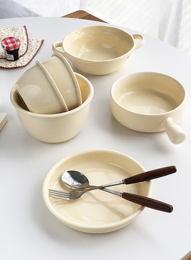Annie Garden 韩国ins风鹅黄色陶瓷手柄泡面螺蛳粉碗汤碗家用烤碗