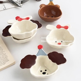 Annie ins风奶呼呼可爱手绘卡通陶瓷蘸料碟调料调味酱油碟 Garden
